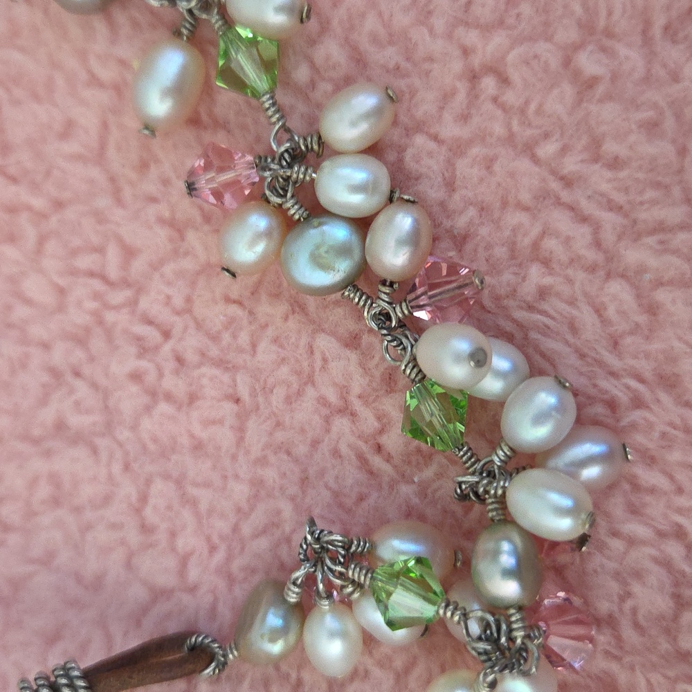 Sterling Leather Necklace With Crystals - Picture 5 of 8